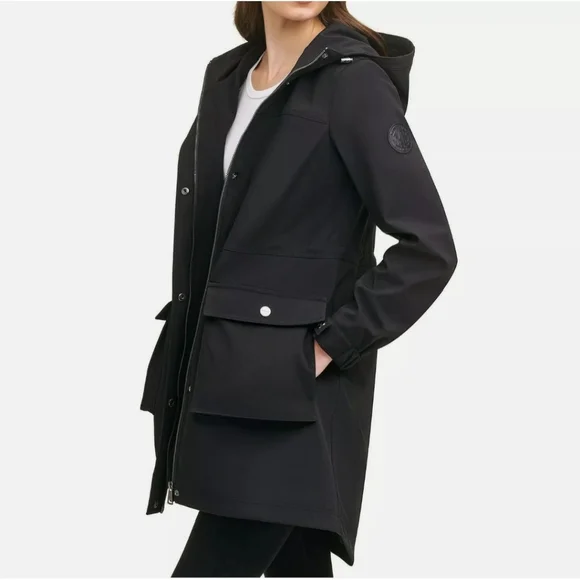 DKNY Womens Water Resistant Hooded Adjustable Waist Long Lined Parka NWT - Picture 2 of 13